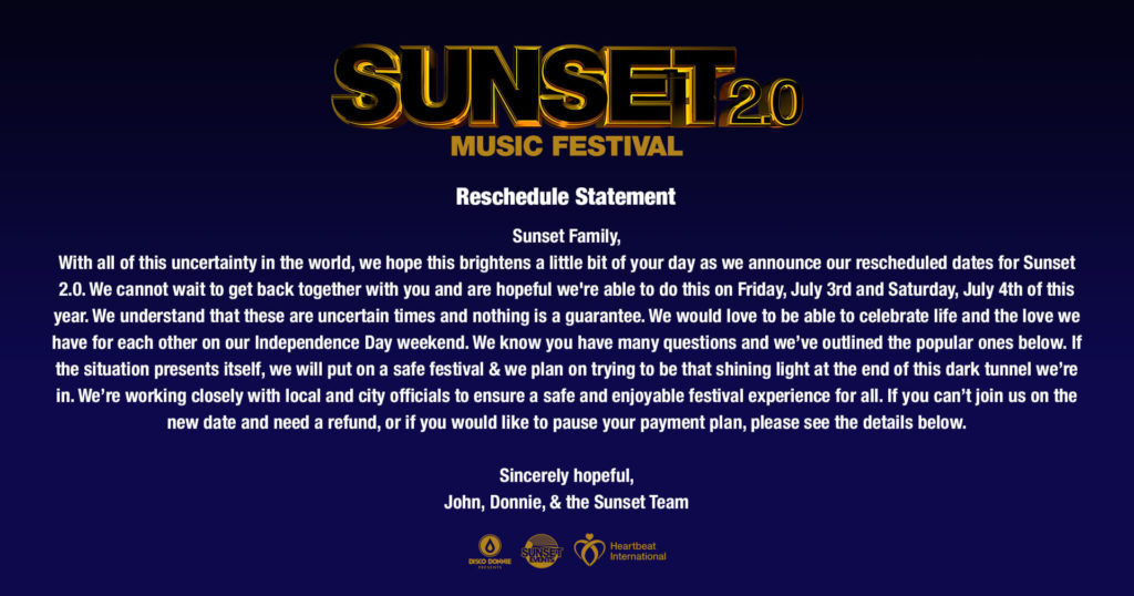 Sunset Music Festival Announces Reschedule as Health Crisis Continues 1